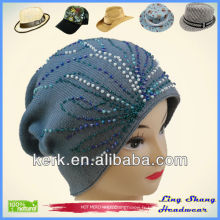 LSC11 Ningbo Lingshang 100% coton chapeau avec perles de fleurs chapeau hiver de mode